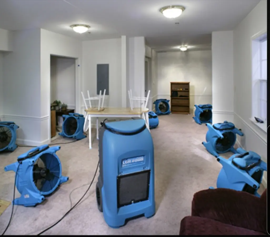 Air movers and dehumidifier setup for Water Damage Restoration in Richmond Heights